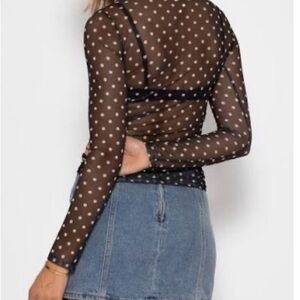 AFRM Kaylee mesh Polka Dot Sheer Top, size S